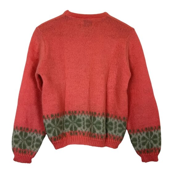 Vtg 60s Bobbie Brooks Mohair Wool Fair Isle Knit Sweater Sz Small Green Coral - Picture 7 of 10